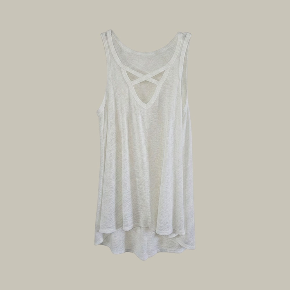 Bobeau Womens White Criss Cross V-Neck Tank Top Slub Knit High Low Hem Size M